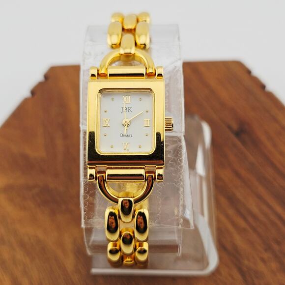 The JBK Collection Gold Tone Rectangle Watch Link Band Minimalist Contemporary - Picture 1 of 7